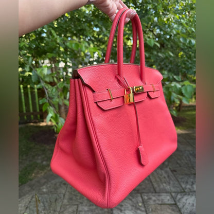 Hermes Birkin 35 Handbag Clemence Leather GHW Rose Jaipur