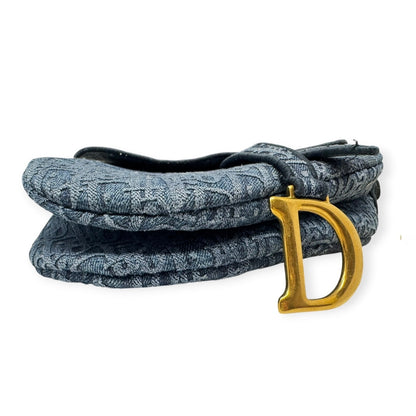 Christian Dior Denim Blue Oblique Embroidered Saddle Bag