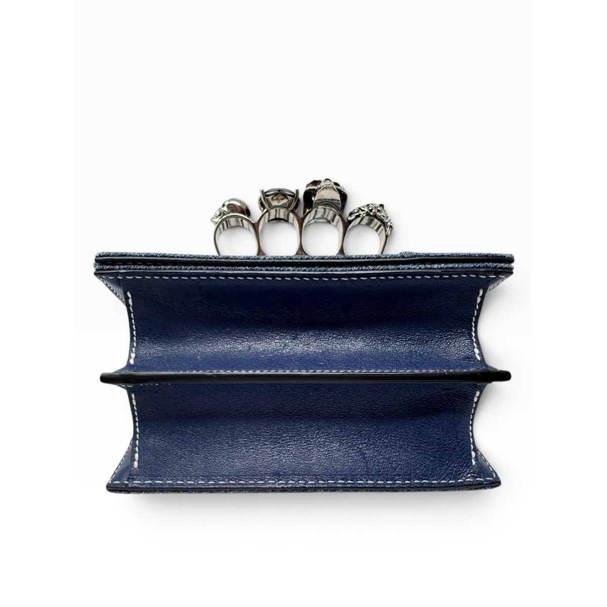 Alexander McQueen Denim Mini Jeweled Knuckle 2-Way Bag