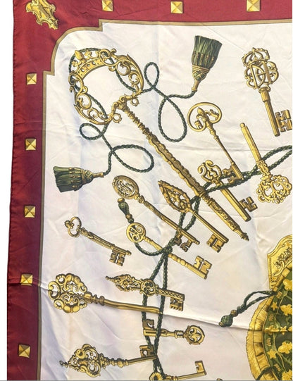 Hermes Les Cles Carre 90 Silk Scarf - Burgundy