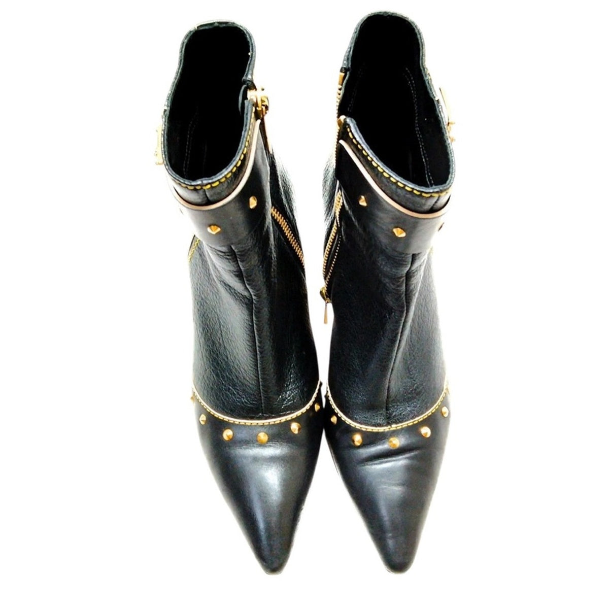 Louis Vuitton Black Suhali Leather Stud Pointed Ankle Boots - Size 35.5