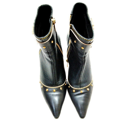 Louis Vuitton Black Suhali Leather Stud Pointed Ankle Boots - Size 35.5