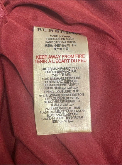 Burberry London Burgundy Silk V- Neck Mini Dress - US 4