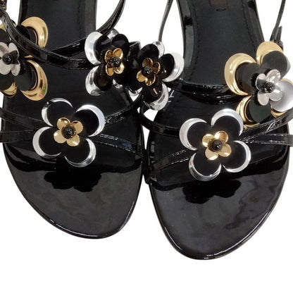 Louis Vuitton Black Patent Leather Flower Sling-Back Sandals - Size 35