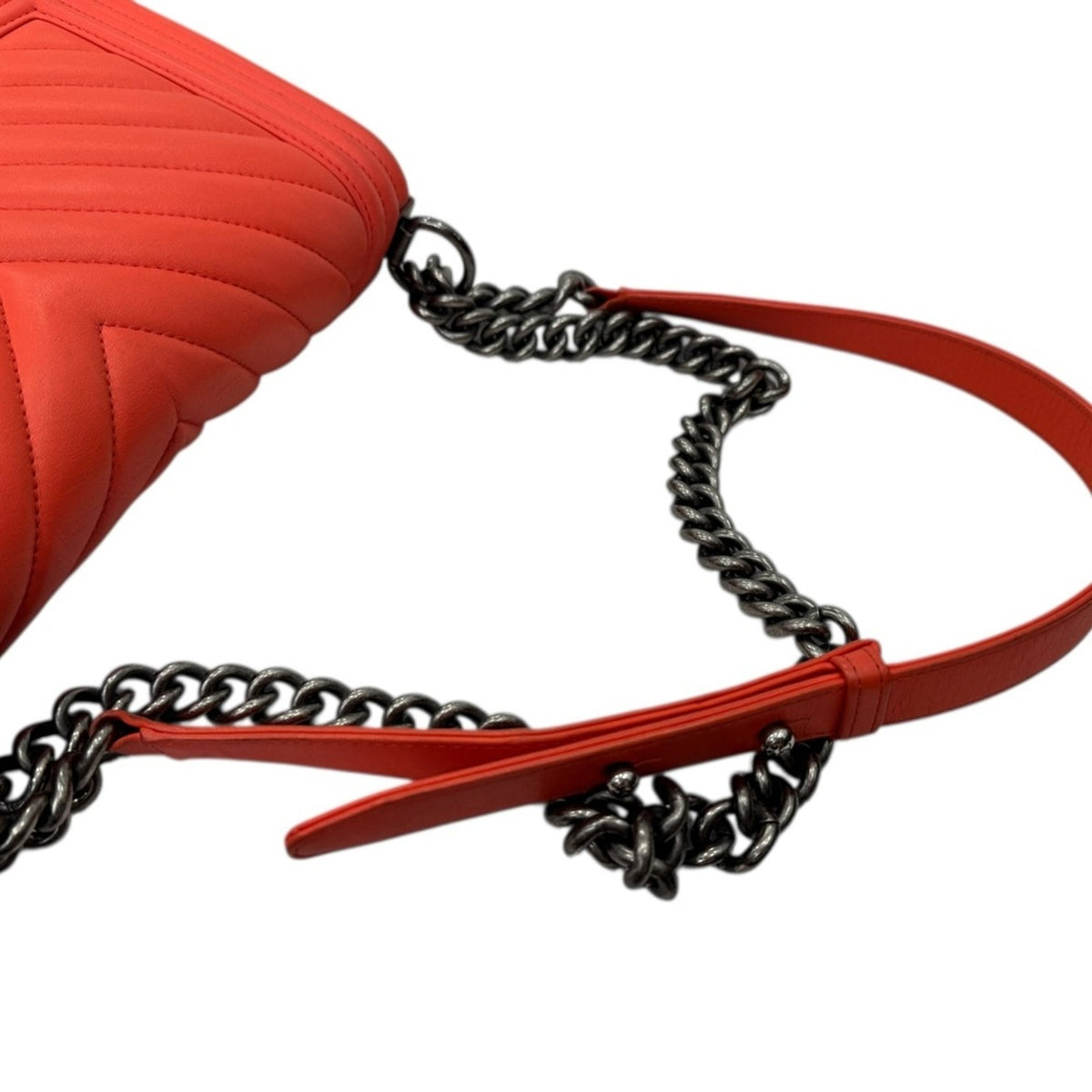 Chanel Red Orange Lambskin Leather Quilted Medium Boy Bag