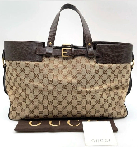 Gucci Brown GG Canvas and Leather Horizontal Belt Tote