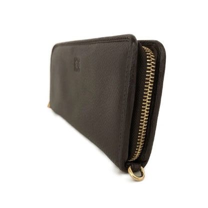 Loewe Dark Brown Leather Anagram Zip Around Wallet