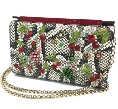 Christian Louboutin Rare Python Leather Cherry Pattern Studded Shoulder Bag