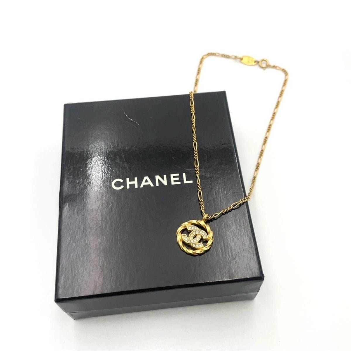 Chanel Gold-Plated Coco Mark Rhinestone Necklace