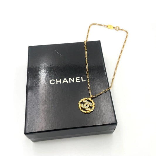Chanel Gold-Plated Coco Mark Rhinestone Necklace