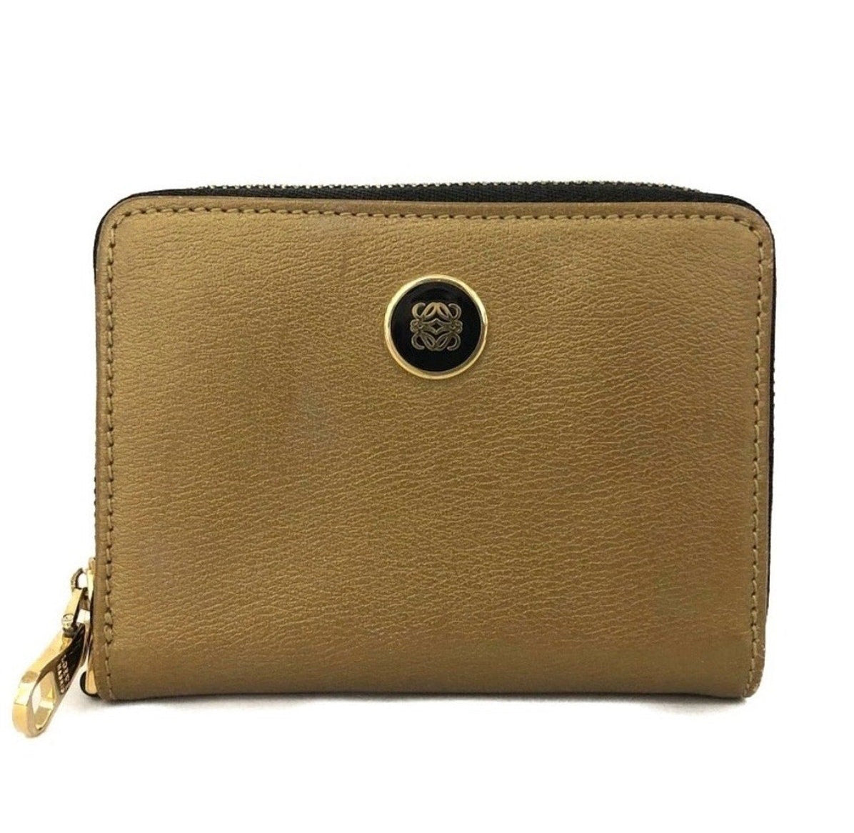 Loewe Metallic Gold Zip Around Wallet/Card Case/Key Holder