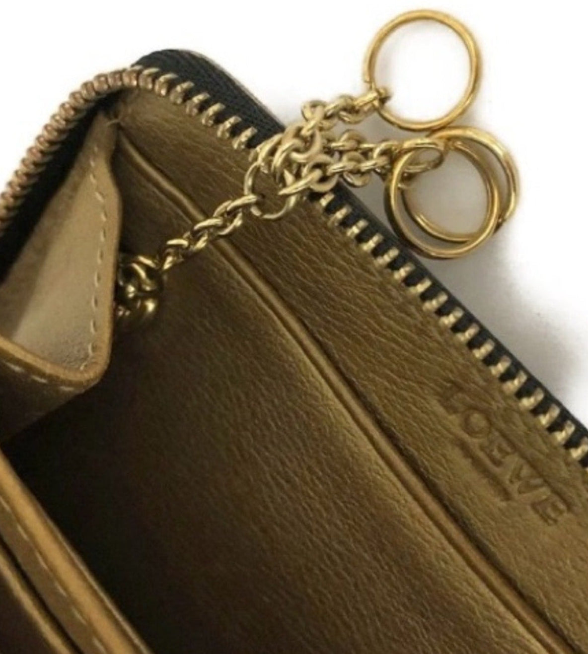 Loewe Metallic Gold Zip Around Wallet/Card Case/Key Holder