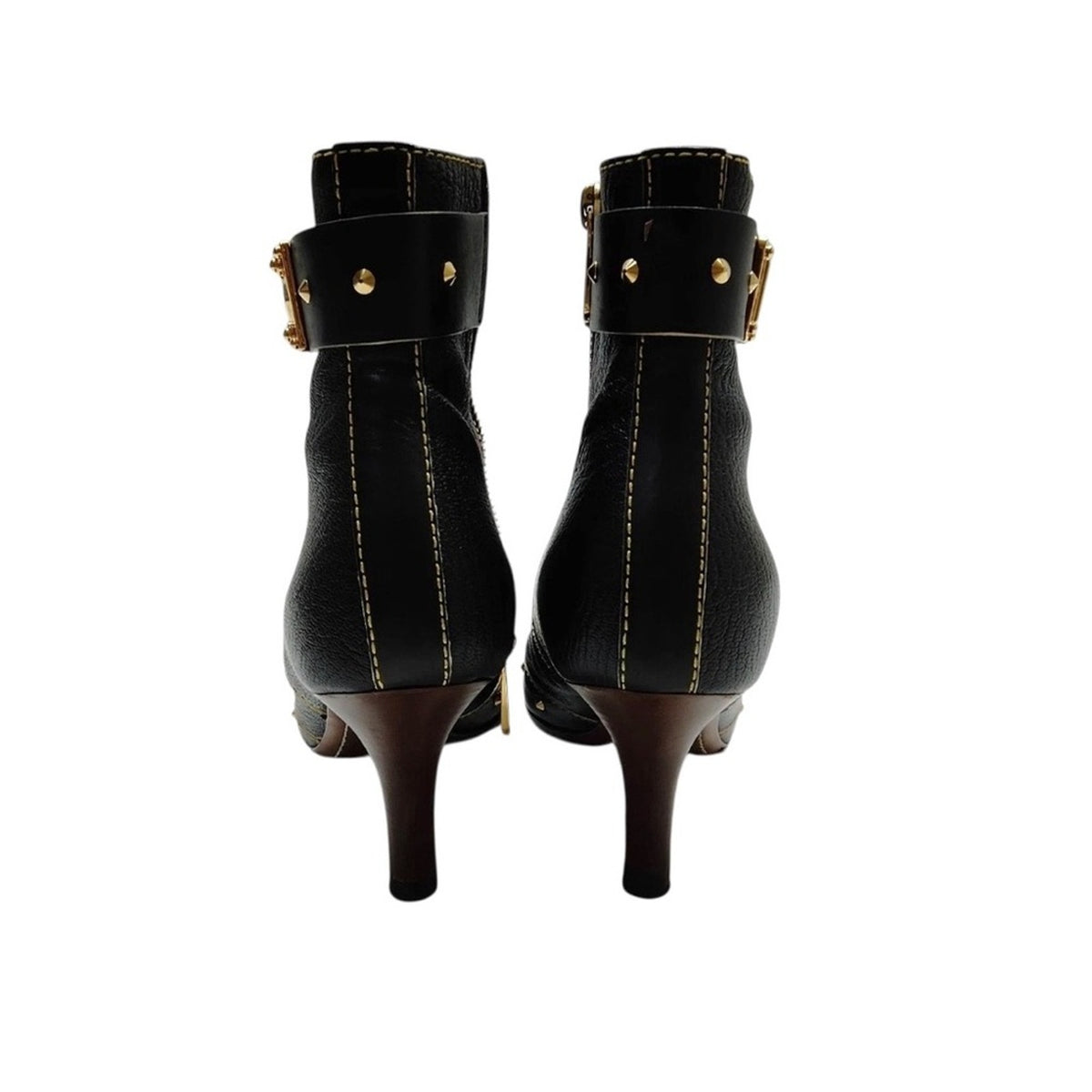 Louis Vuitton Black Suhali Leather Stud Pointed Ankle Boots - Size 35.5