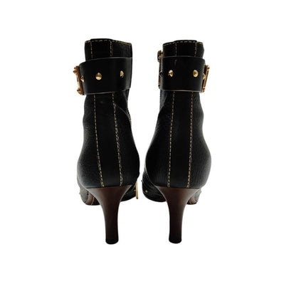 Louis Vuitton Black Suhali Leather Stud Pointed Ankle Boots - Size 35.5