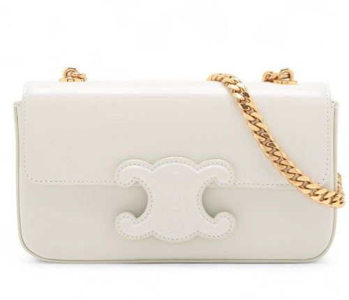Celine White Leather Triomphe Chain Shoulder Bag NWT