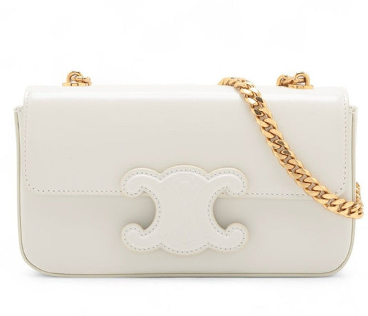 Celine White Leather Triomphe Chain Shoulder Bag NWT