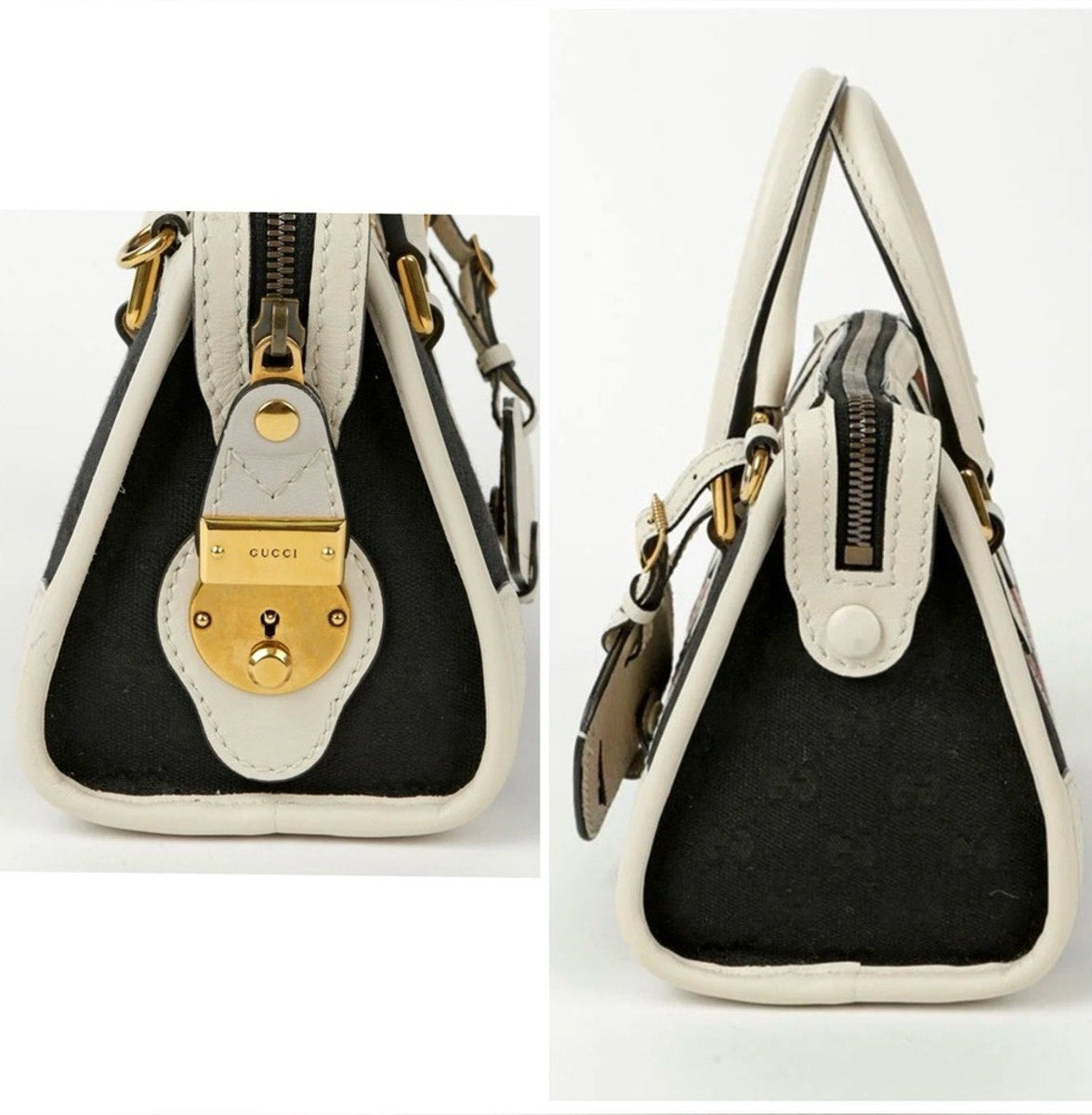 Gucci Bauletto Black and White Mini Top Handle Bag