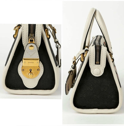 Gucci Bauletto Black and White Mini Top Handle Bag