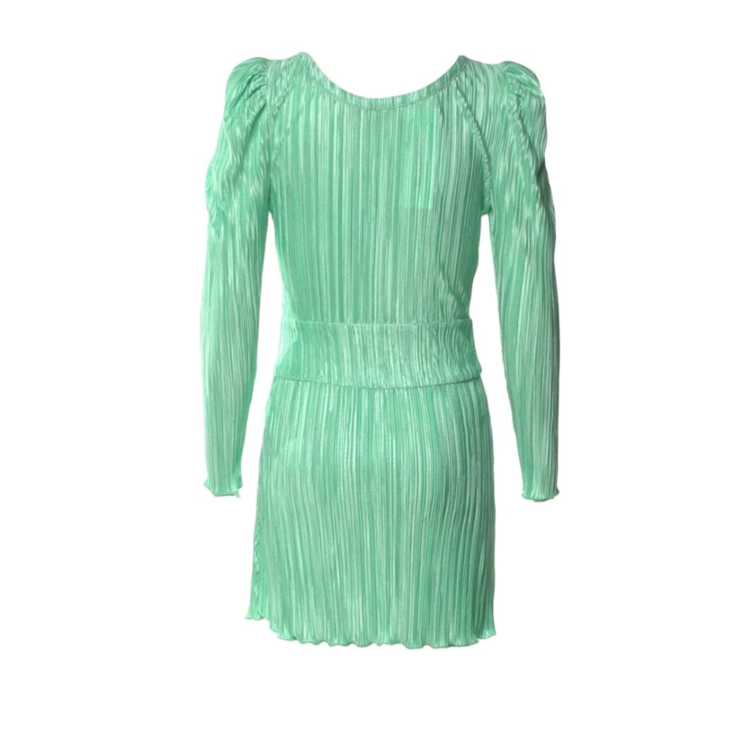 LoveShackFancy Green Pleated Long-Sleeve Mini Dress - Size 0