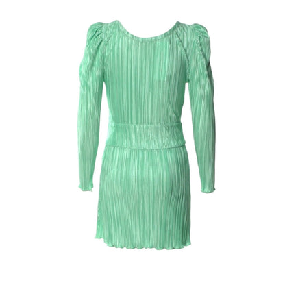 LoveShackFancy Green Pleated Long-Sleeve Mini Dress - Size 0