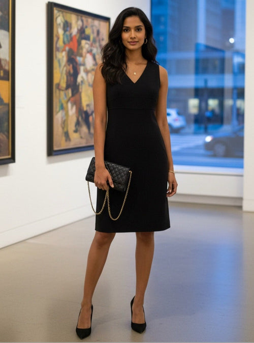 Celine Black V-Neck Finition Main Shift Dress - US 6