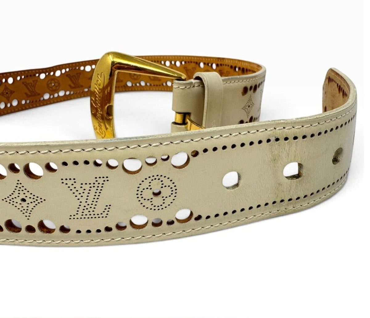 Louis Vuitton Ivory Leather Phoenix Belt - Size 85/34