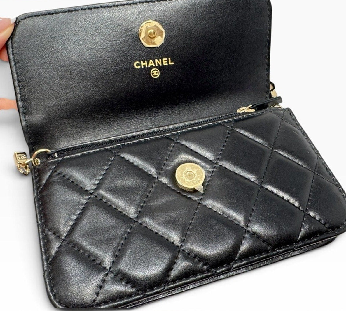 Chanel Black Quilted Lambskin Maxi Pearls Mini Crossbody
