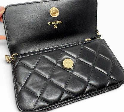 Chanel Black Quilted Lambskin Maxi Pearls Mini Crossbody