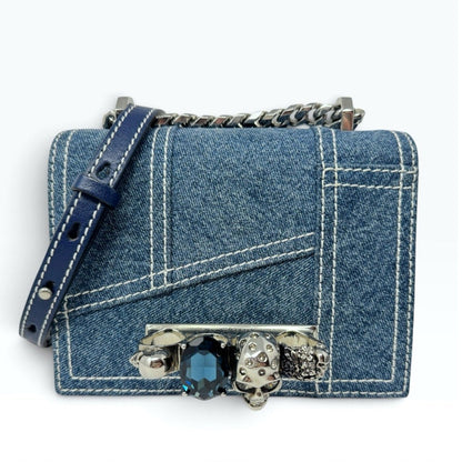 Alexander McQueen Denim Mini Jeweled Knuckle 2-Way Bag