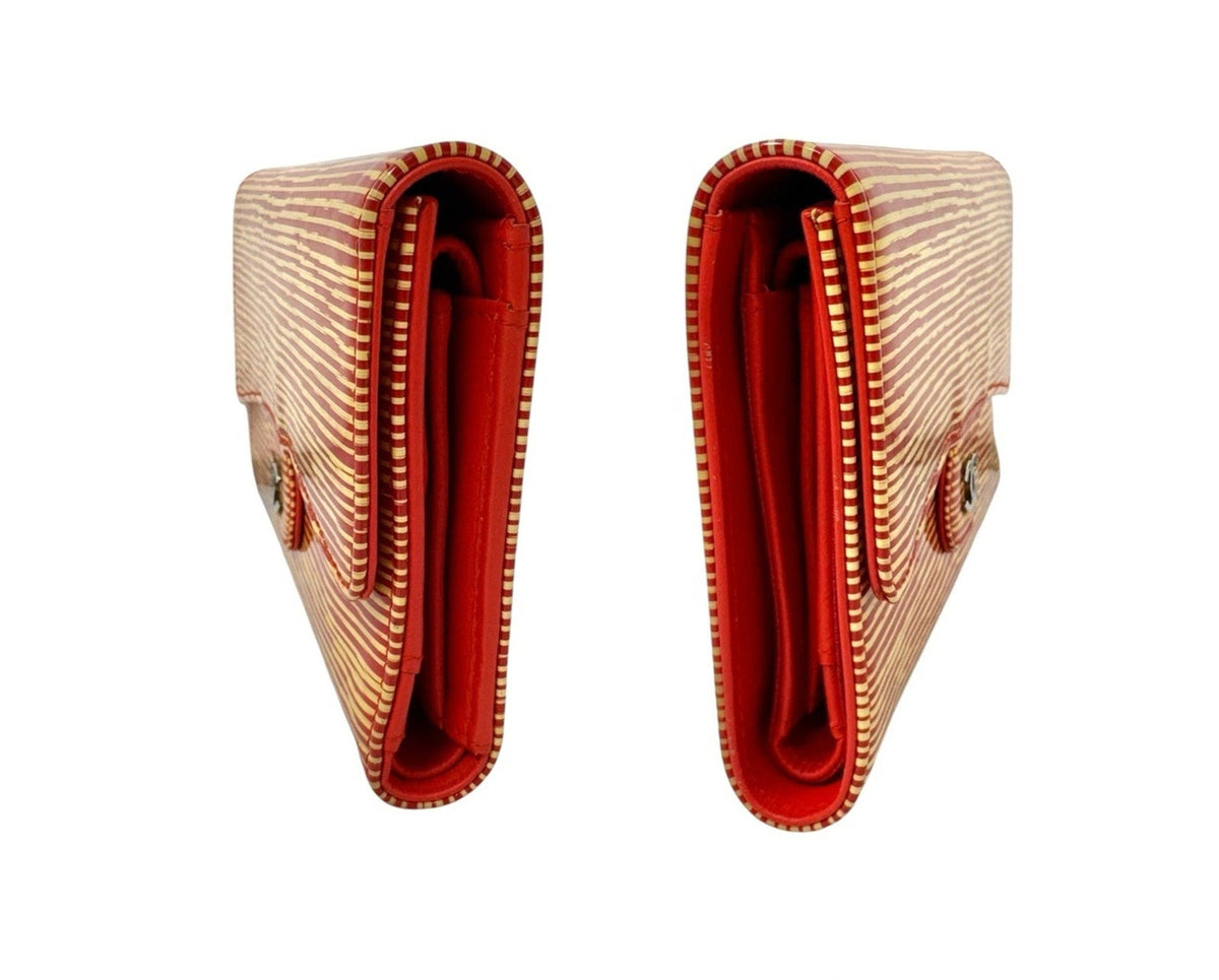Chanel Red and Gold Stripe Patent Flap Wallet