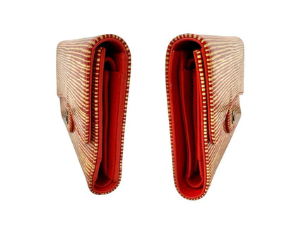 Chanel Red and Gold Stripe Patent Flap Wallet