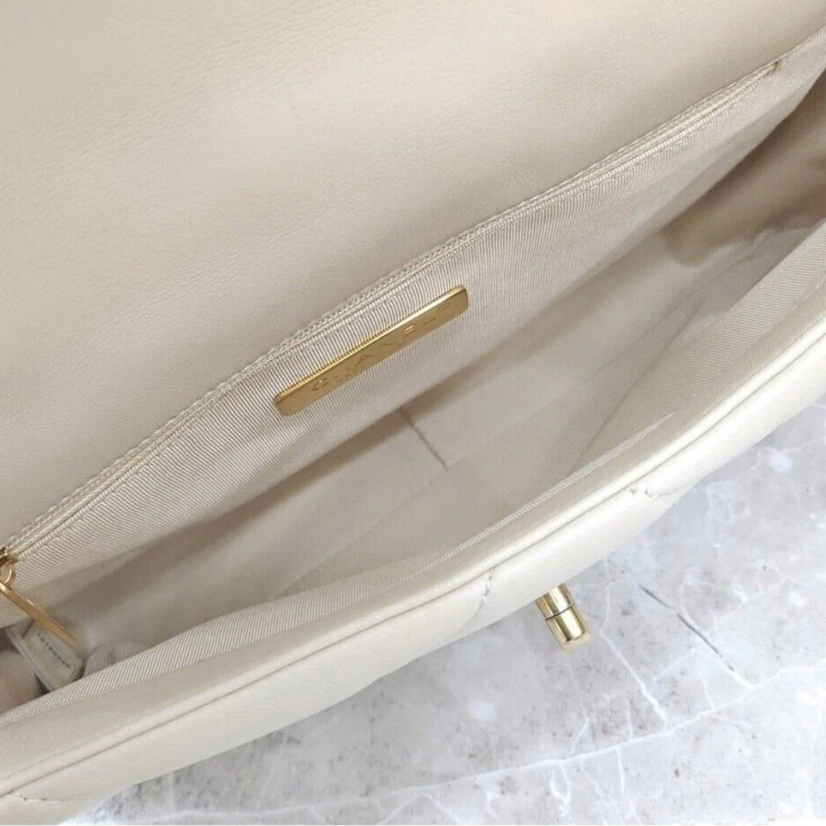 Chanel 19 White Lambskin Leather Medium Flap Bag