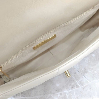 Chanel 19 White Lambskin Leather Medium Flap Bag