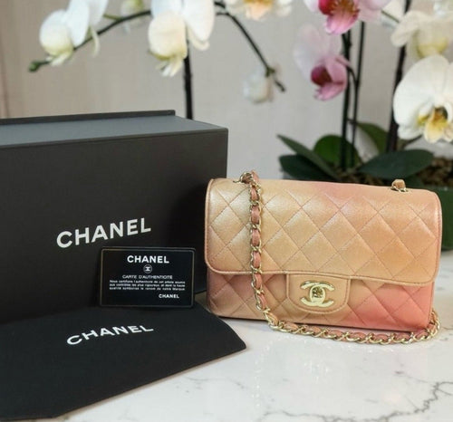 Chanel Metallic Pink Ombré Lambskin Quilted Classic Mini Flap Bag