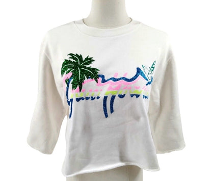 Gucci White Hawaii Glitter Print Cropped Sweatshirt - Size XS