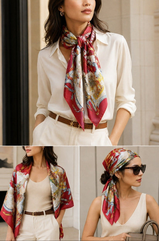 Hermes Red Cavaliers des Nuages Carre 90 Silk Scarf