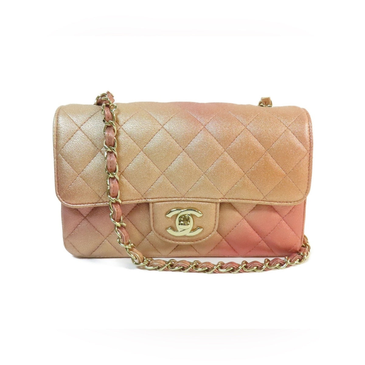 Chanel Metallic Pink Ombré Lambskin Quilted Classic Mini Flap Bag