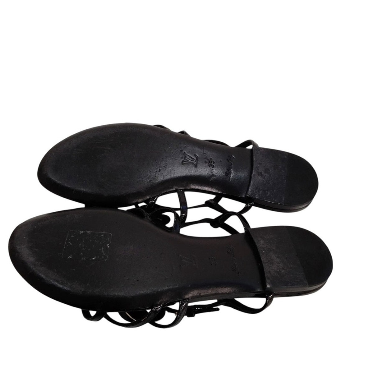 Louis Vuitton Black Patent Leather Flower Sling-Back Sandals - Size 35