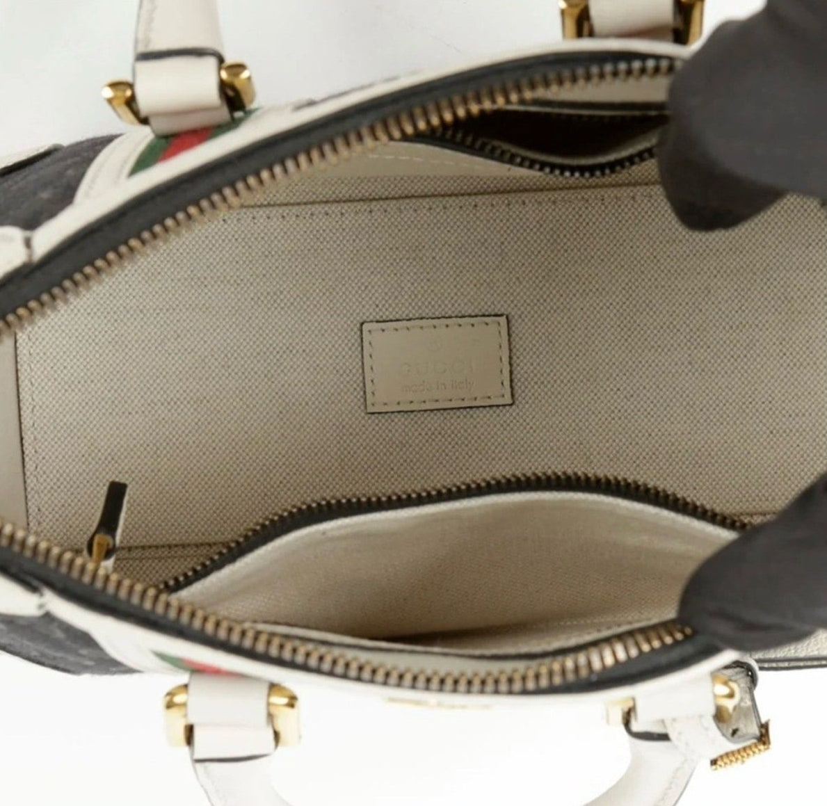 Gucci Bauletto Black and White Mini Top Handle Bag