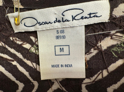Oscar de la Renta Olive & Dark Brown Beaded Silk Tunic - Medium