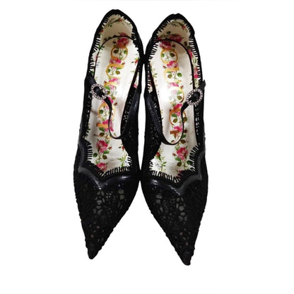 Gucci Black Lace Virginia Mary Jane Pumps - Size 36