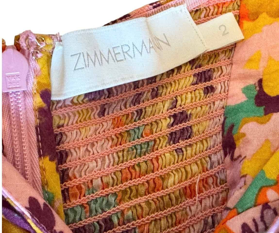 Zimmermann Multicolor Floral Violet Twist Front Mini Dress - US 8