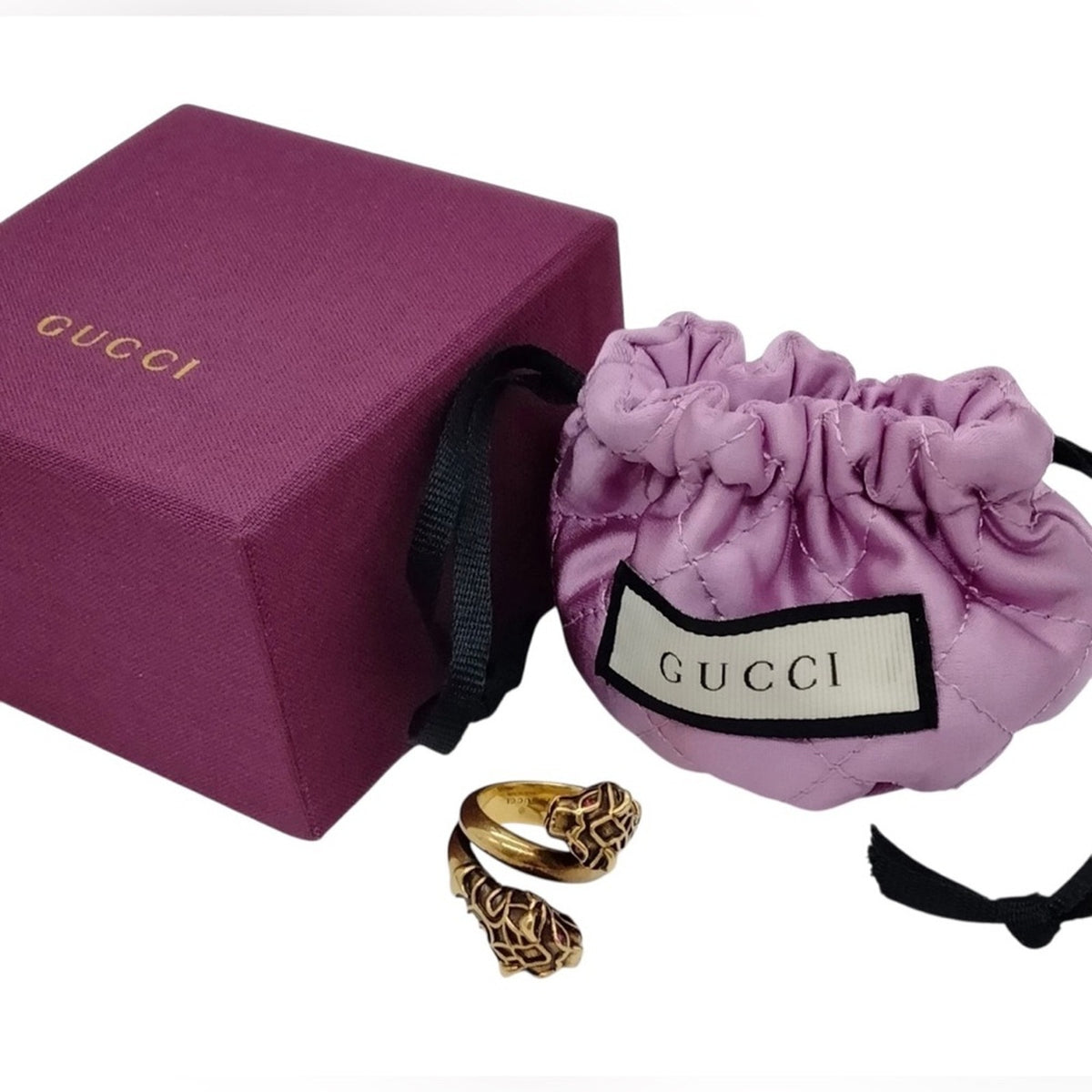 Gucci Gold Double Tiger Head Ring - Size 6