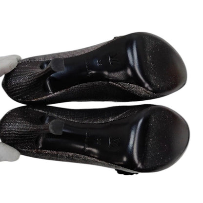 Louis Vuitton Silver and Black Floral Peep-Toe Pumps - Size 36
