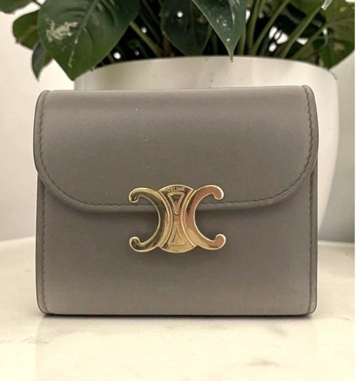Celine Grey/Brown Leather Small Triomphe Wallet