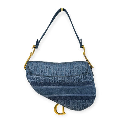 Christian Dior Denim Blue Oblique Embroidered Saddle Bag