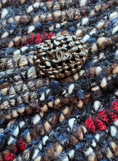 Chanel Navy, Grey, and Red Tweed Mini Skirt - US 8