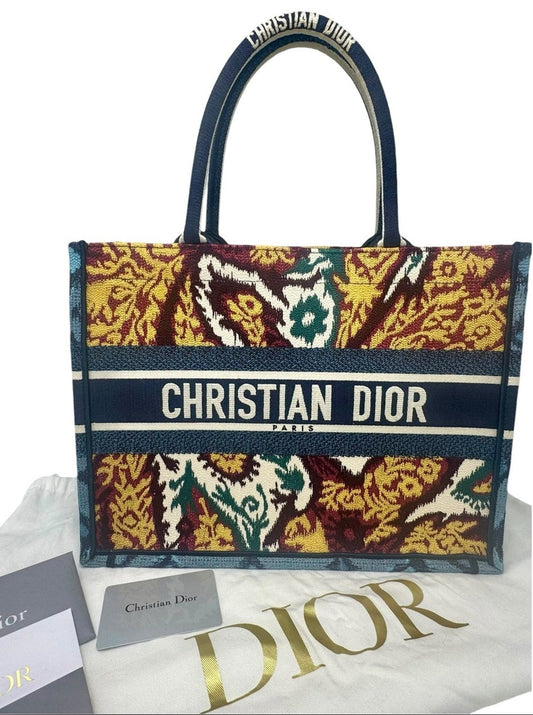 Christian Dior Medium Canvas Embroidered Paisley Book Tote, Blue Multicolor