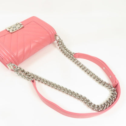 Chanel Pink Lambskin Leather Chevron Quilted Boy Bag Small