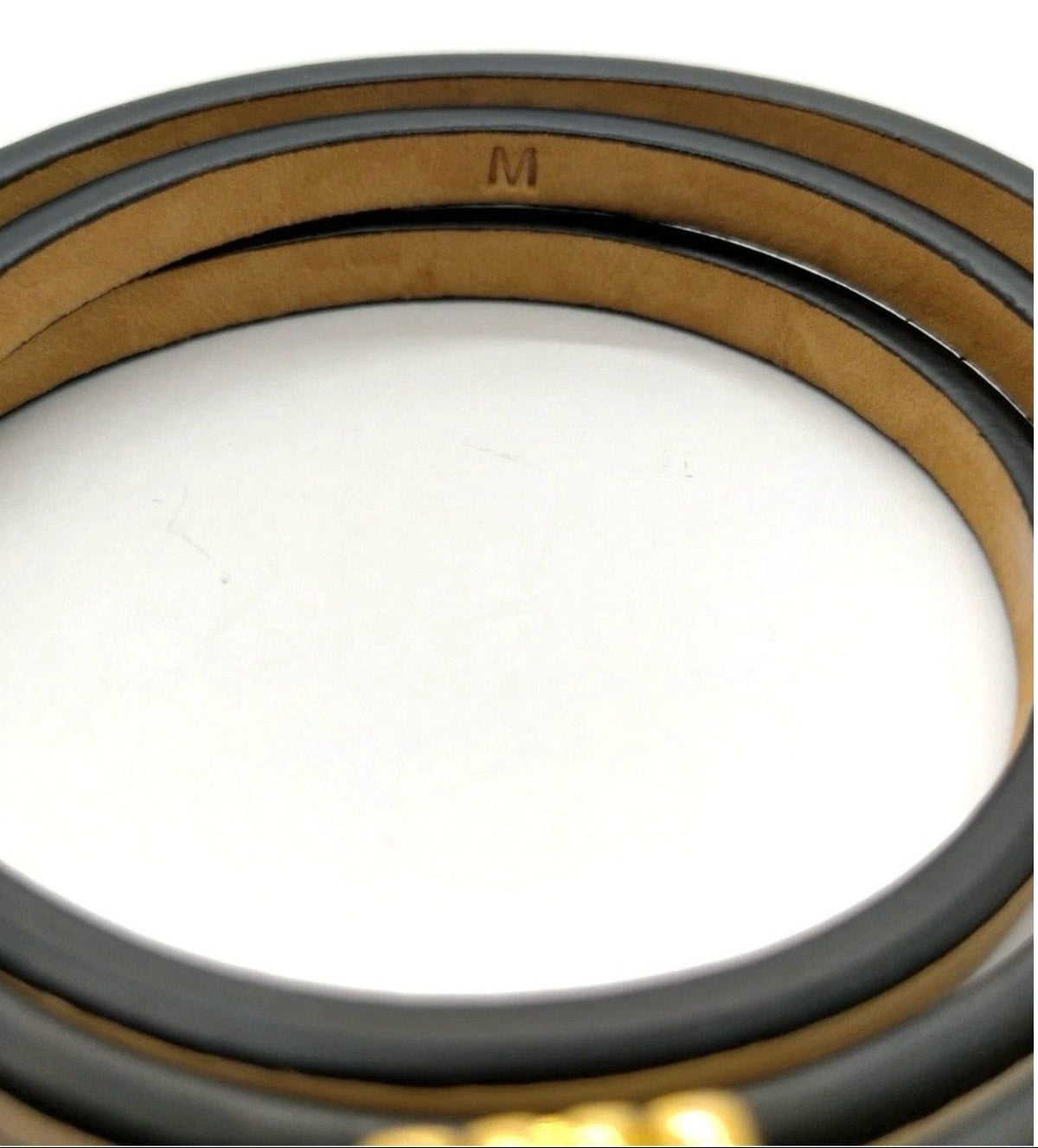 Loewe White Leather and Gold Anagram Twist Bangle Bracelet